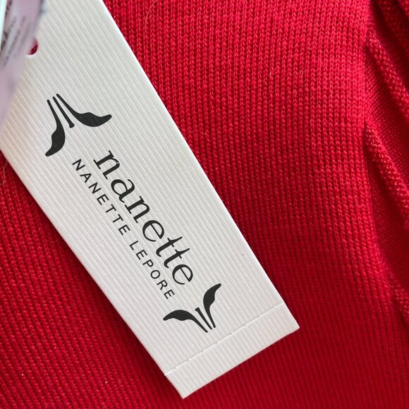 Nanette Lepore Red Sweater M NWT Mock Collar Ribbed Puff Sleeves Gold Metallic - Picture 5 of 9